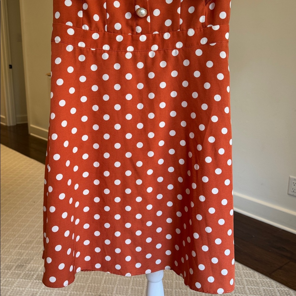 Aiden - Women’s Orange Polka Dot Mini Dress w/ White Collar - Size: Medium - Picture 4 of 10